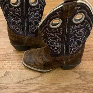 Ariat kids crossfire purple and brown embroidered cowboy boots